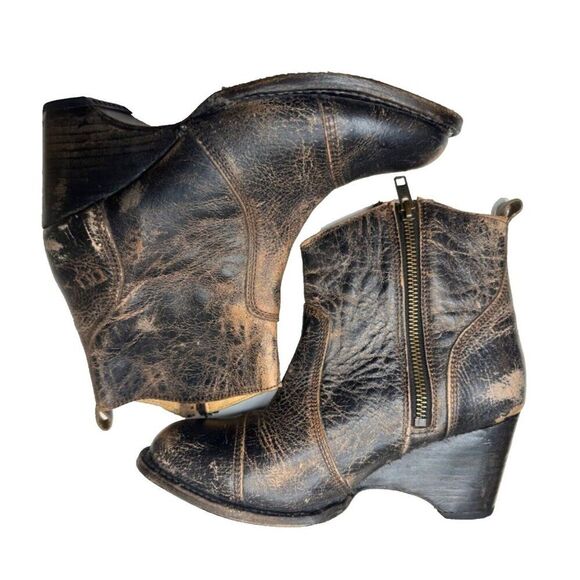 BED STU Gentry Handmade Leather Distressed Wedge Ankle Boots 7 - Picture 1 of 12